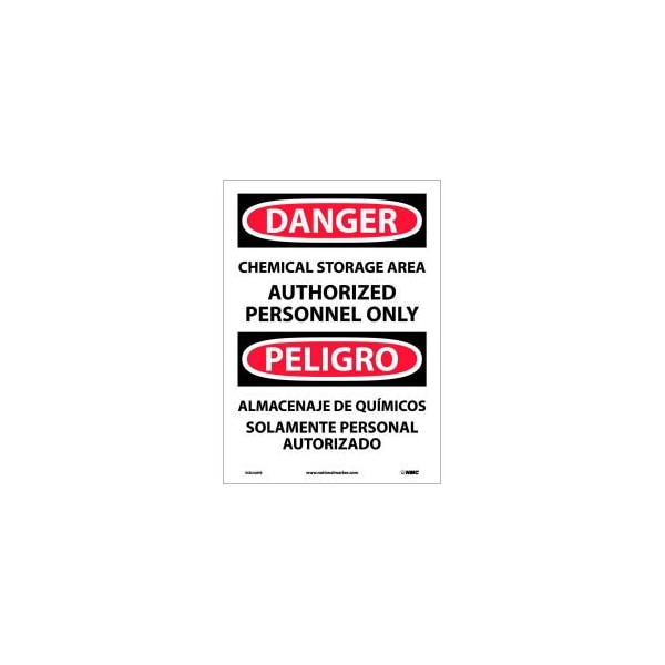 National Marker Co Bilingual Vinyl Sign - Danger Chemical Storage Area Authorized Personnel Only ESD240PB - main